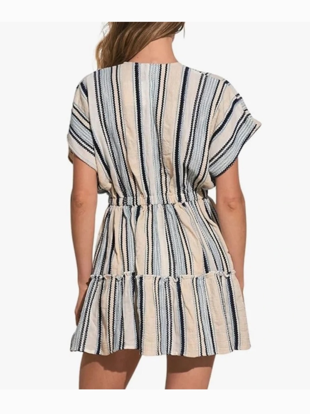 Elan VNECK Embroidered Cream and Navy Striped Swim Coverup ❤️❤️ - Picture 2 of 2
